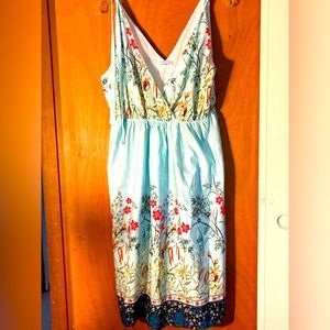 Spring floral dress; ties above shoulder